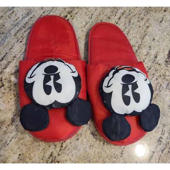 Vintage Disney Mickey Slippers. Red Black Nylon Size S/M